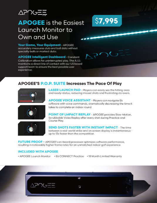 APOGEE Launch Monitor product sheet